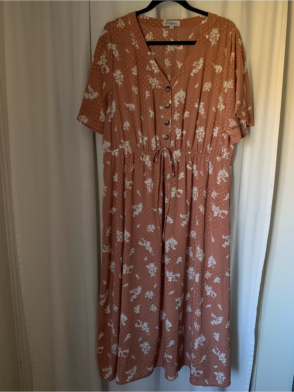 Polagram Floral Dress Brown & White Size XL Like New